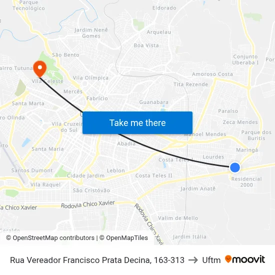 Rua Vereador Francisco Prata Decina, 163-313 to Uftm map