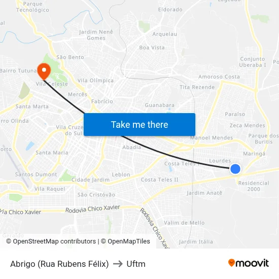 Abrigo (Rua Rubens Félix) to Uftm map