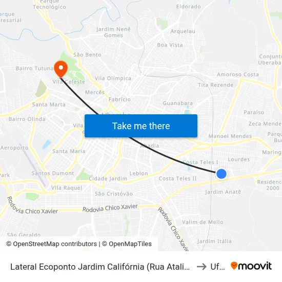 Lateral Ecoponto Jardim Califórnia (Rua Ataliba Guaritá) to Uftm map