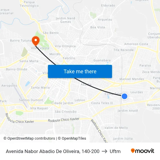 Avenida Nabor Abadio De Oliveira, 140-200 to Uftm map