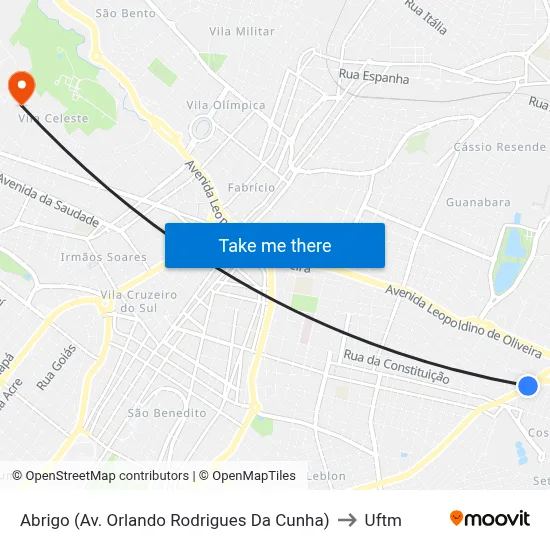 Abrigo (Av. Orlando Rodrigues Da Cunha) to Uftm map