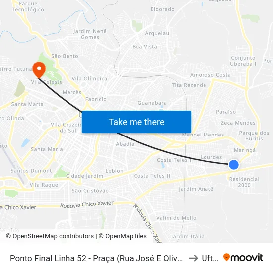 Ponto Final Linha 52 - Praça (Rua José E Oliveira) to Uftm map