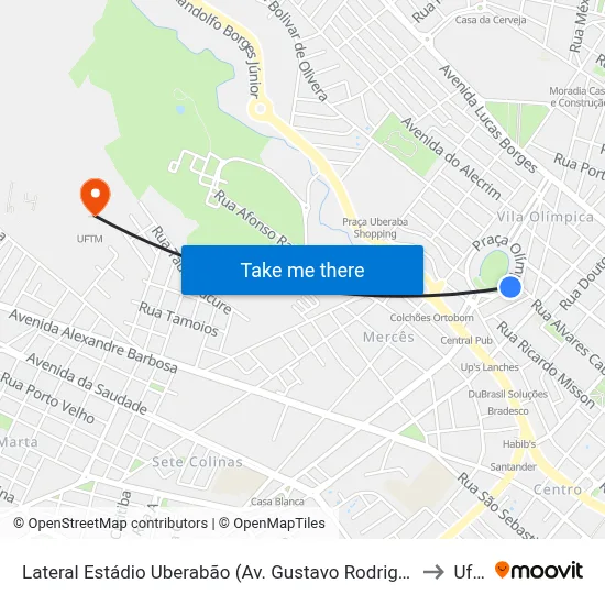 Lateral Estádio Uberabão (Av. Gustavo Rodrigues Da Cunha) to Uftm map