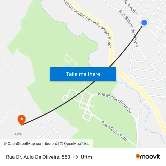 Rua Dr. Aulo De Oliveira, 550 to Uftm map