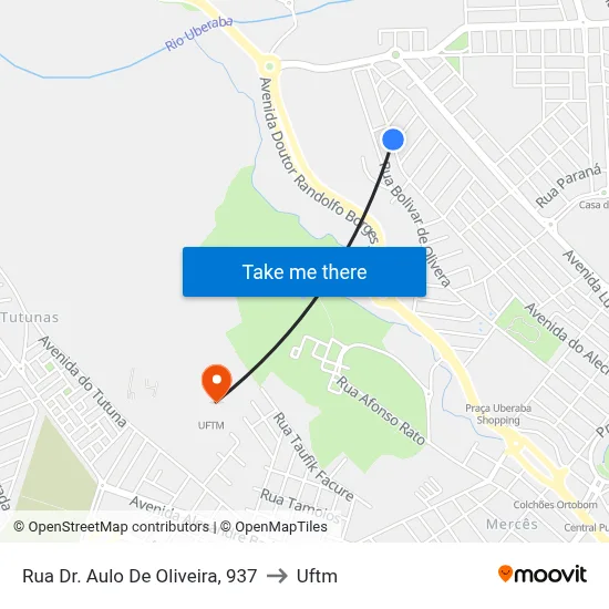 Rua Dr. Aulo De Oliveira, 937 to Uftm map
