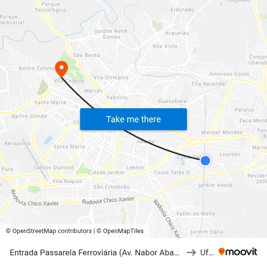 Entrada Passarela Ferroviária (Av. Nabor Abadio De Oliveira) to Uftm map