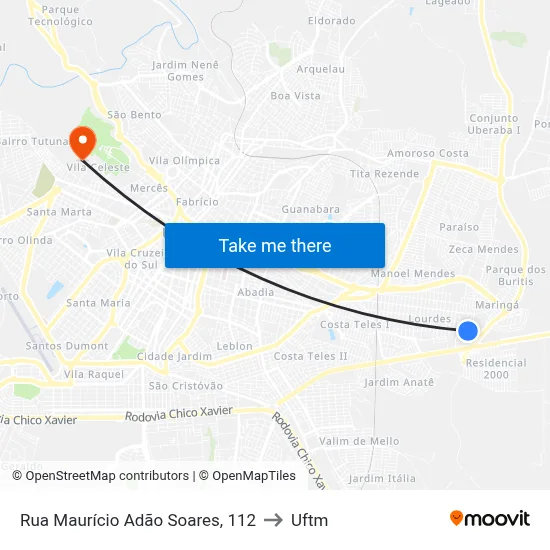 Rua Maurício Adão Soares, 112 to Uftm map