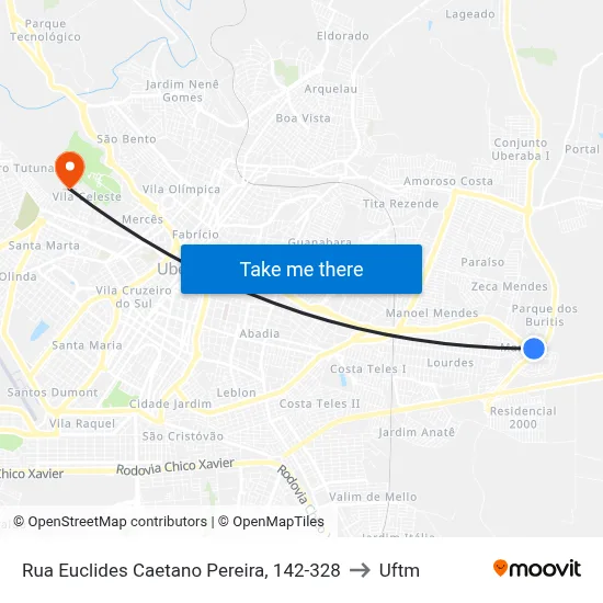 Rua Euclides Caetano Pereira, 142-328 to Uftm map