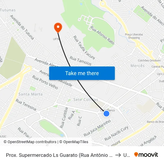 Prox. Supermercado Ls Guarato (Rua Antônio Rodrigues Braga) to Uftm map