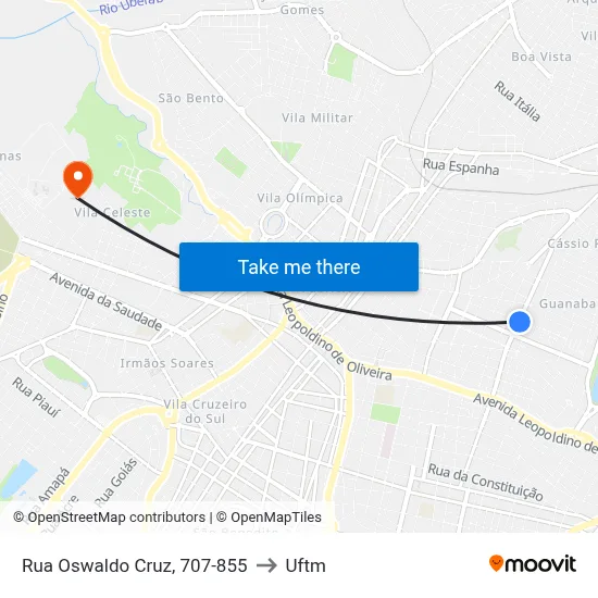 Rua Oswaldo Cruz, 707-855 to Uftm map