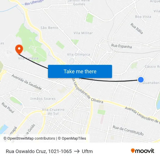 Rua Oswaldo Cruz, 1021-1065 to Uftm map