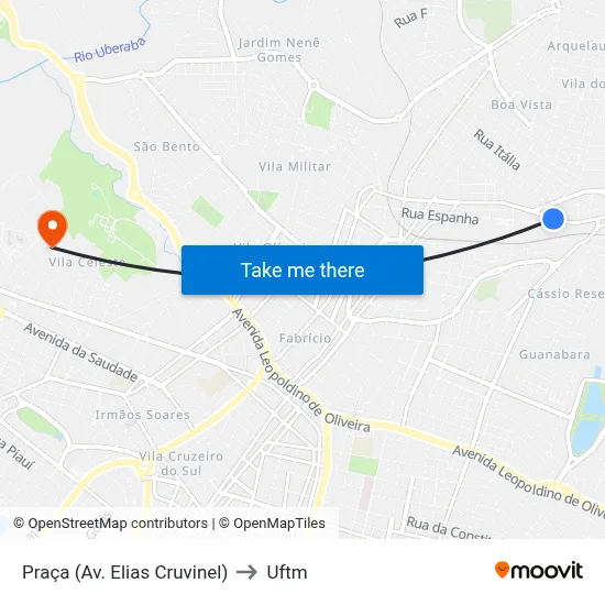 Praça (Av. Elias Cruvinel) to Uftm map