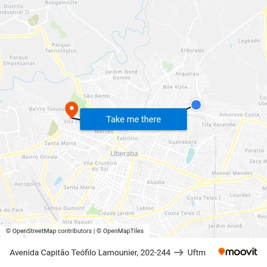 Avenida Capitão Teófilo Lamounier, 202-244 to Uftm map