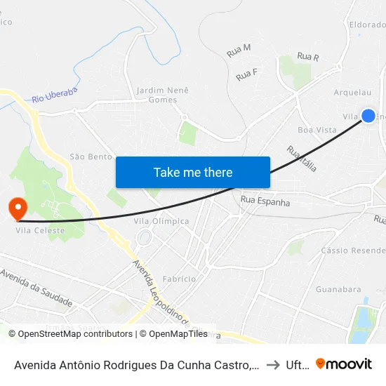 Avenida Antônio Rodrigues Da Cunha Castro, 1066 to Uftm map