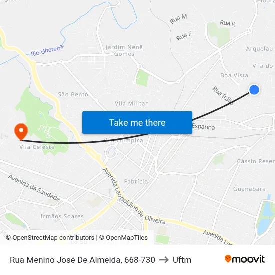 Rua Menino José De Almeida, 668-730 to Uftm map