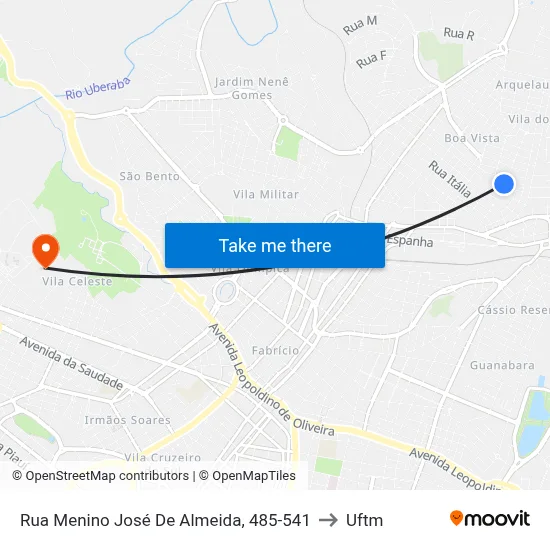 Rua Menino José De Almeida, 485-541 to Uftm map