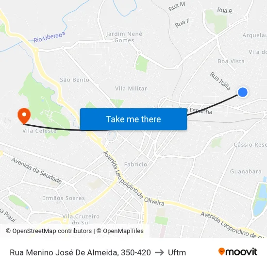 Rua Menino José De Almeida, 350-420 to Uftm map