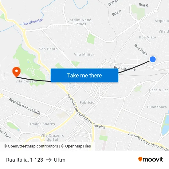 Rua Itália, 1-123 to Uftm map