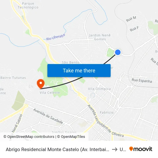 Abrigo Residencial Monte Castelo (Av. Interbairros - Salomão Abdanur) to Uftm map