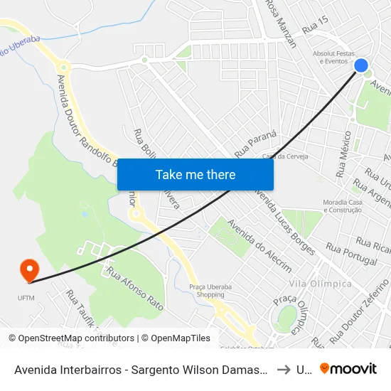 Avenida Interbairros - Sargento Wilson Damasceno De Macedo, 426-490 to Uftm map