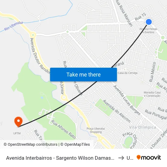 Avenida Interbairros - Sargento Wilson Damasceno De Macedo, 164-238 to Uftm map