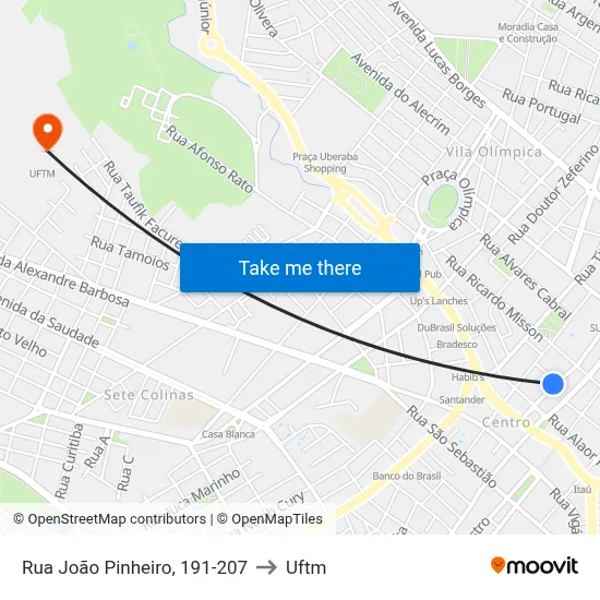 Rua João Pinheiro, 191-207 to Uftm map