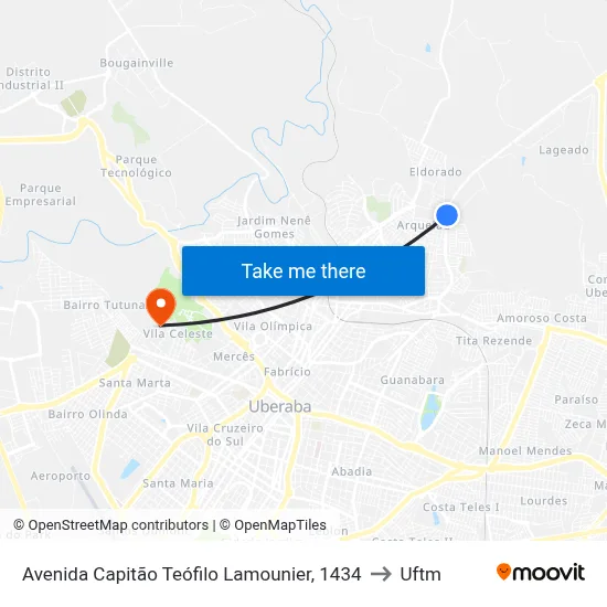 Avenida Capitão Teófilo Lamounier, 1434 to Uftm map