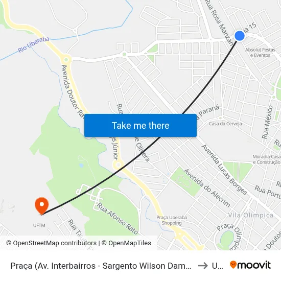 Praça (Av. Interbairros - Sargento Wilson Damasceno De Macedo) to Uftm map