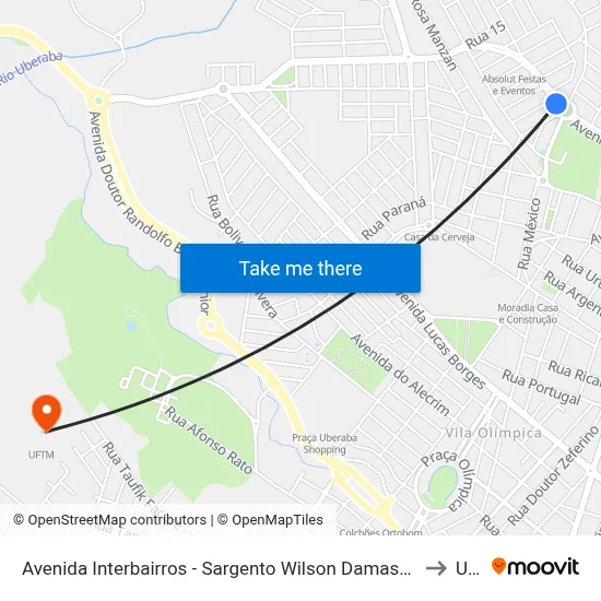 Avenida Interbairros - Sargento Wilson Damasceno De Macedo, 373-435 to Uftm map