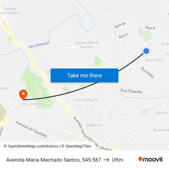 Avenida Maria Machado Santos, 545-587 to Uftm map