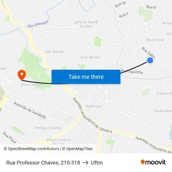 Rua Professor Chaves, 210-318 to Uftm map