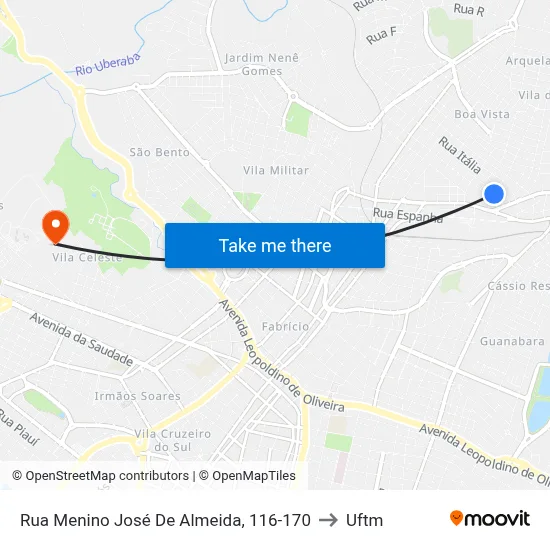 Rua Menino José De Almeida, 116-170 to Uftm map
