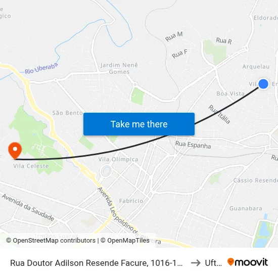 Rua Doutor Adilson Resende Facure, 1016-1150 to Uftm map