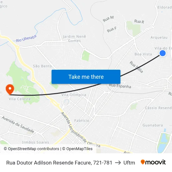 Rua Doutor Adilson Resende Facure, 721-781 to Uftm map