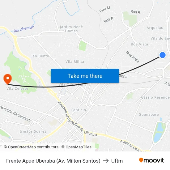 Frente Apae Uberaba (Av. Milton Santos) to Uftm map