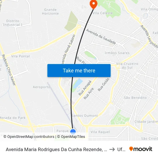 Avenida Maria Rodrigues Da Cunha Rezende, 72-160 to Uftm map