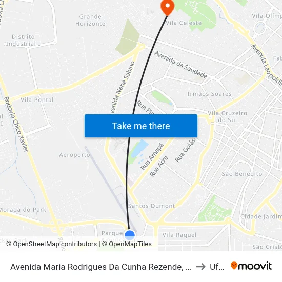 Avenida Maria Rodrigues Da Cunha Rezende, 163-251 to Uftm map