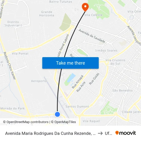Avenida Maria Rodrigues Da Cunha Rezende, 450-570 to Uftm map
