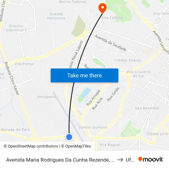 Avenida Maria Rodrigues Da Cunha Rezende, 523-639 to Uftm map