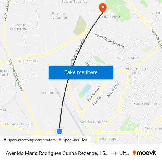 Avenida Maria Rodrigues Cunha Rezende, 1540 to Uftm map