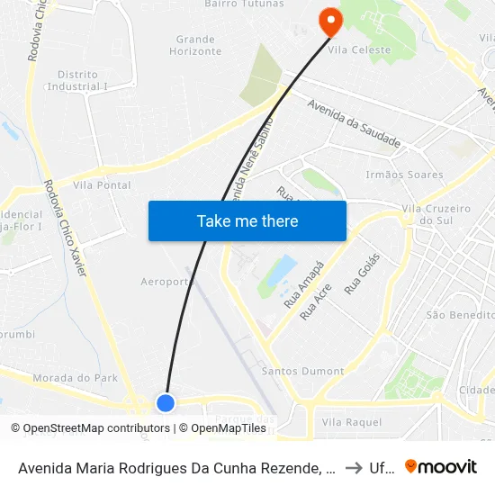 Avenida Maria Rodrigues Da Cunha Rezende, 1088-1194 to Uftm map
