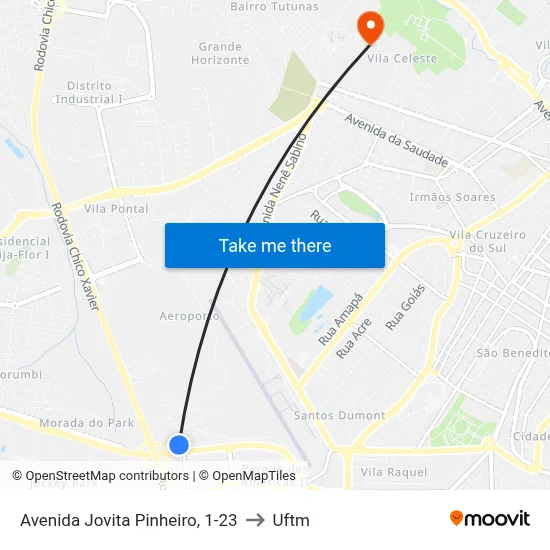 Avenida Jovita Pinheiro, 1-23 to Uftm map