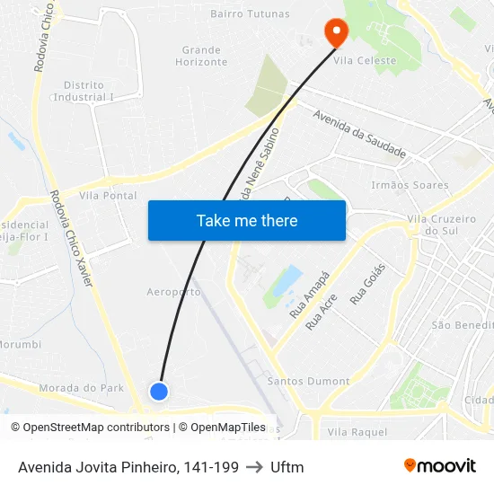 Avenida Jovita Pinheiro, 141-199 to Uftm map