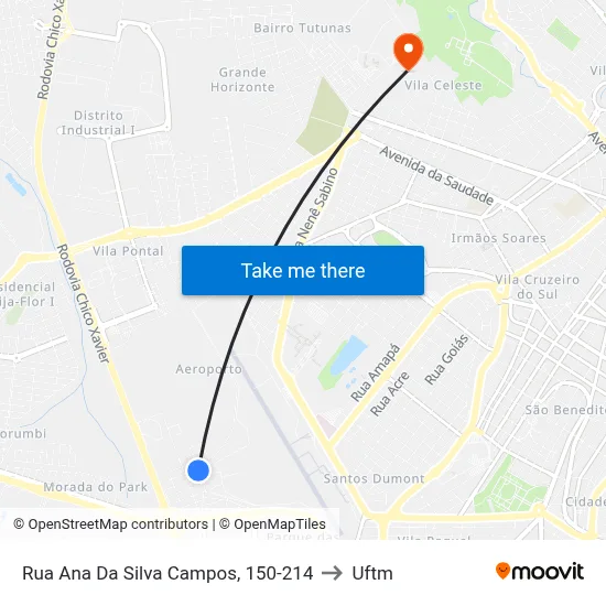 Rua Ana Da Silva Campos, 150-214 to Uftm map