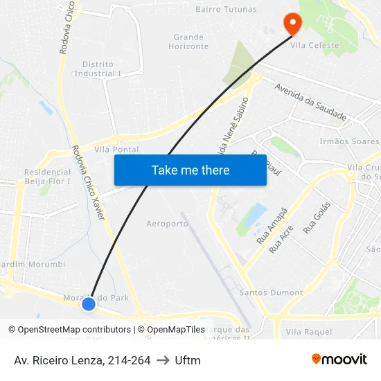 Av. Riceiro Lenza, 214-264 to Uftm map