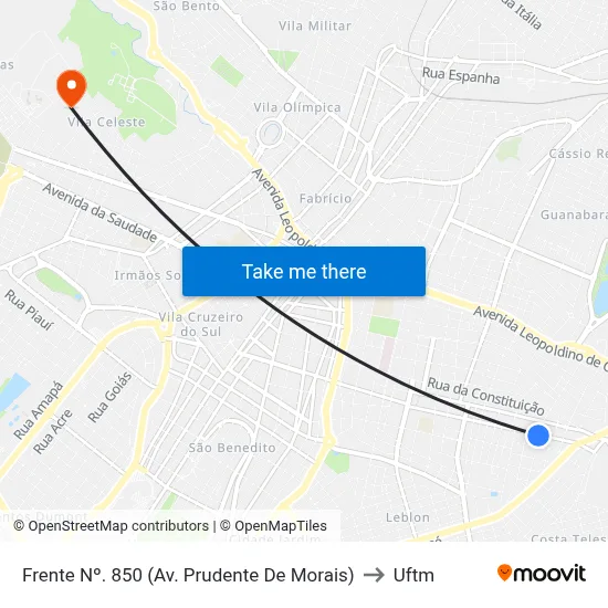Frente Nº. 850 (Av. Prudente De Morais) to Uftm map