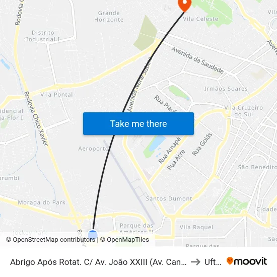 Abrigo Após Rotat. C/ Av. João XXIII (Av. Canaã) to Uftm map