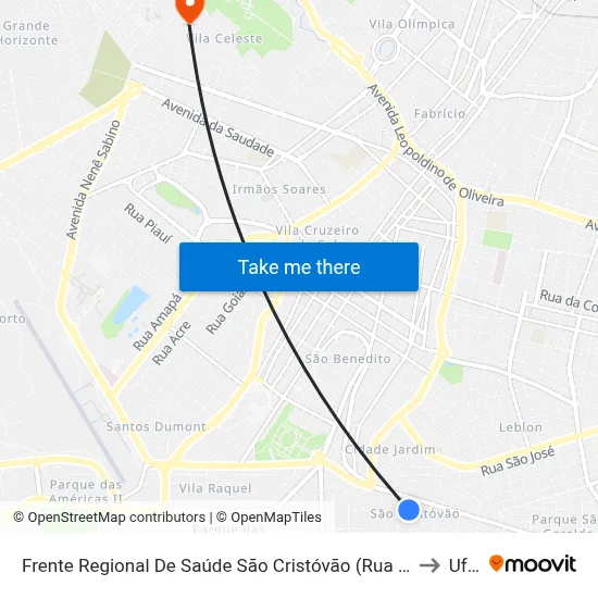 Frente Regional De Saúde São Cristóvão (Rua Antônio Salge) to Uftm map