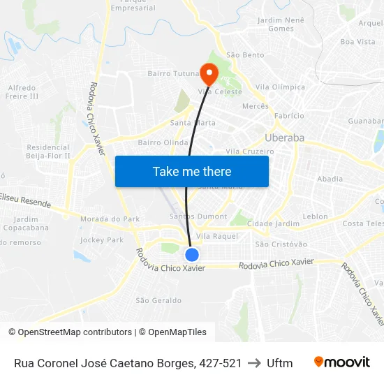 Rua Coronel José Caetano Borges, 427-521 to Uftm map
