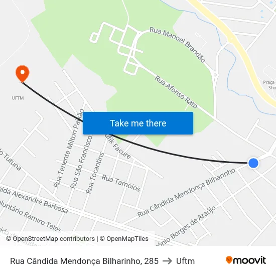 Rua Cândida Mendonça Bilharinho, 285 to Uftm map